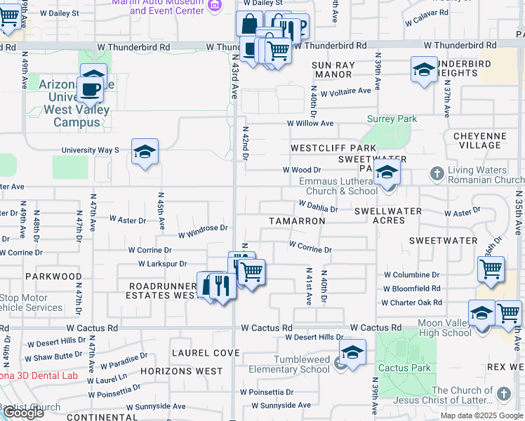 map of restaurants, bars, coffee shops, grocery stores, and more near 4132 West Dahlia Drive in Phoenix
