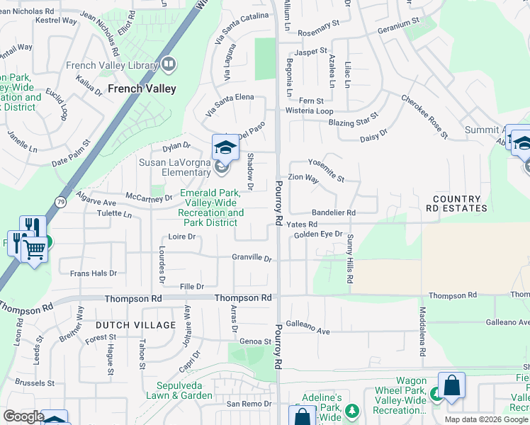 map of restaurants, bars, coffee shops, grocery stores, and more near 31969 Odyssey Drive in Winchester