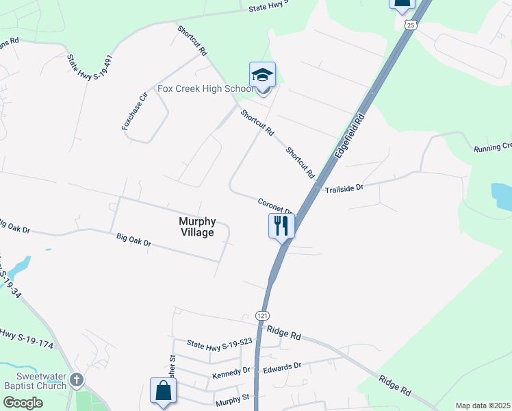 map of restaurants, bars, coffee shops, grocery stores, and more near 824 Coronet Drive in North Augusta