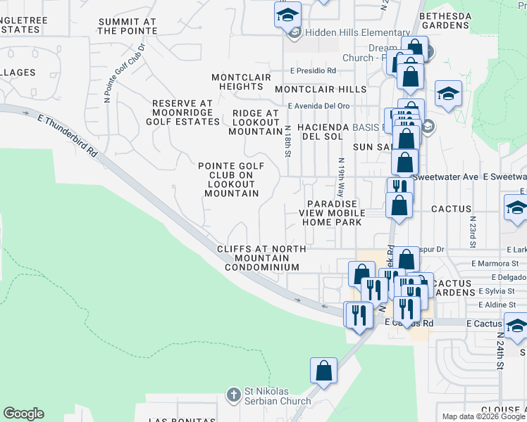 map of restaurants, bars, coffee shops, grocery stores, and more near 12653 North 17th Place in Phoenix