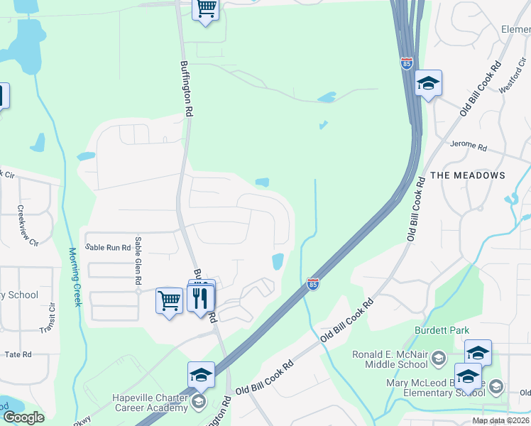 map of restaurants, bars, coffee shops, grocery stores, and more near 3180 Sable Tr in Atlanta