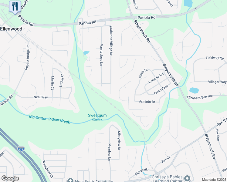 map of restaurants, bars, coffee shops, grocery stores, and more near 5540 Katherine Village Drive in Ellenwood