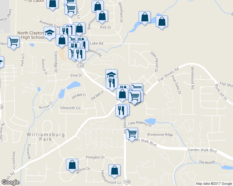 map of restaurants, bars, coffee shops, grocery stores, and more near 5608 Riverdale Road in Atlanta
