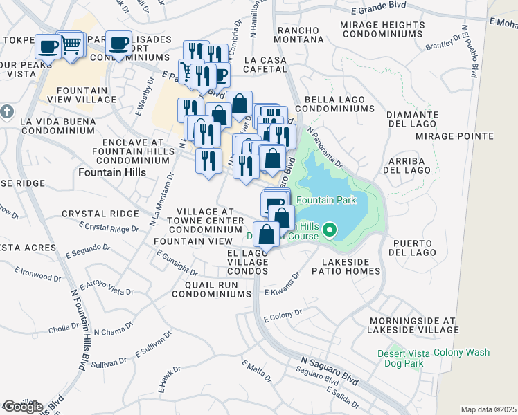 map of restaurants, bars, coffee shops, grocery stores, and more near 16820 Paul Nordin Parkway in Fountain Hills