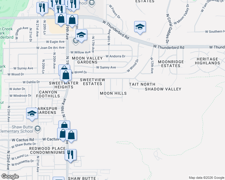 map of restaurants, bars, coffee shops, grocery stores, and more near 12820 North 16th Avenue in Phoenix