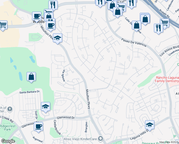 map of restaurants, bars, coffee shops, grocery stores, and more near 496 Calle Cadiz in Laguna Woods