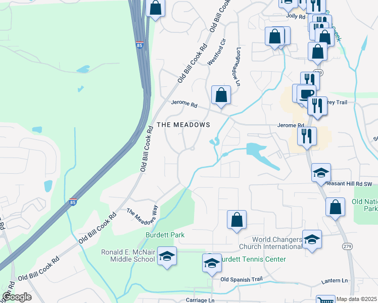 map of restaurants, bars, coffee shops, grocery stores, and more near 5720 Deerfield Trail in Atlanta