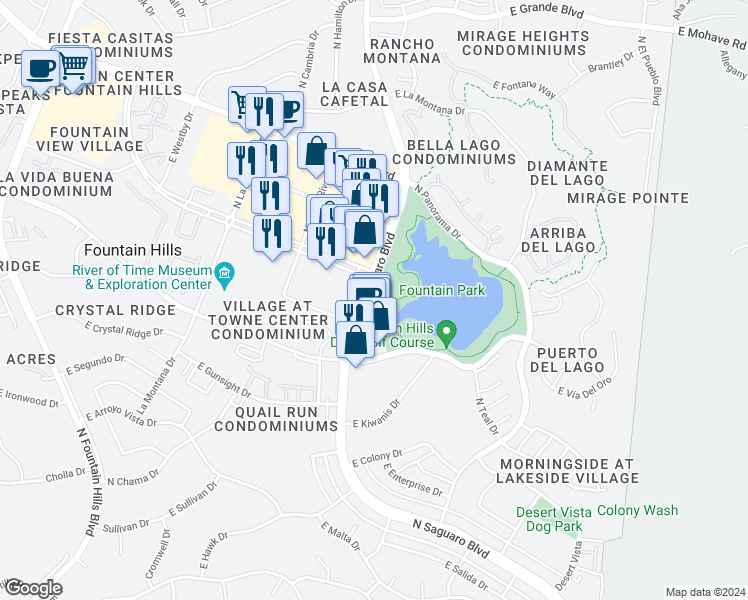 map of restaurants, bars, coffee shops, grocery stores, and more near 12925 North Saguaro Boulevard in Fountain Hills