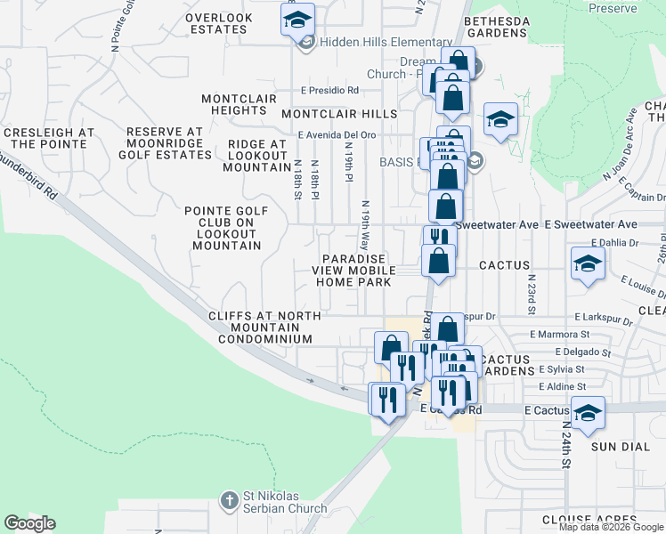 map of restaurants, bars, coffee shops, grocery stores, and more near 12821 North 18th Place in Phoenix