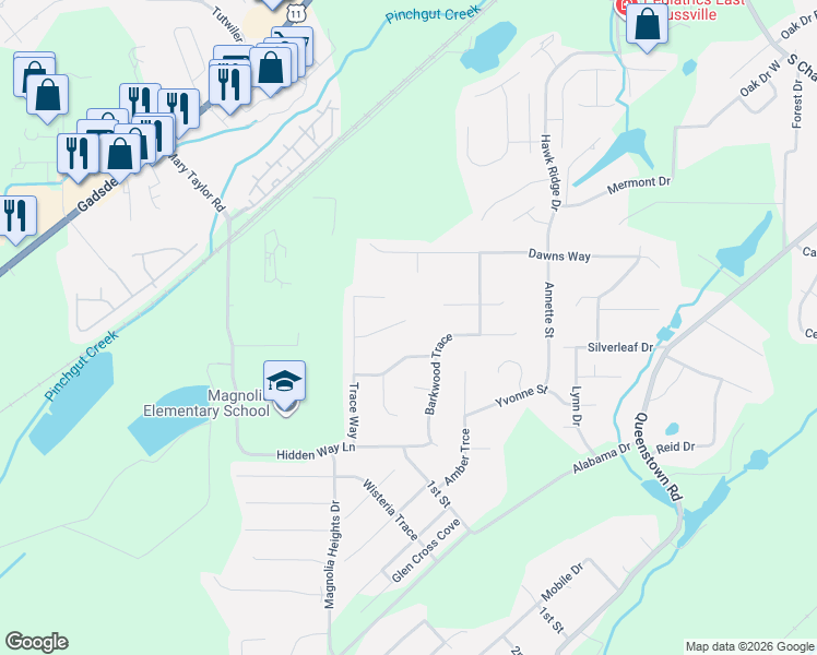 map of restaurants, bars, coffee shops, grocery stores, and more near 6332 Trace Way Circle in Trussville
