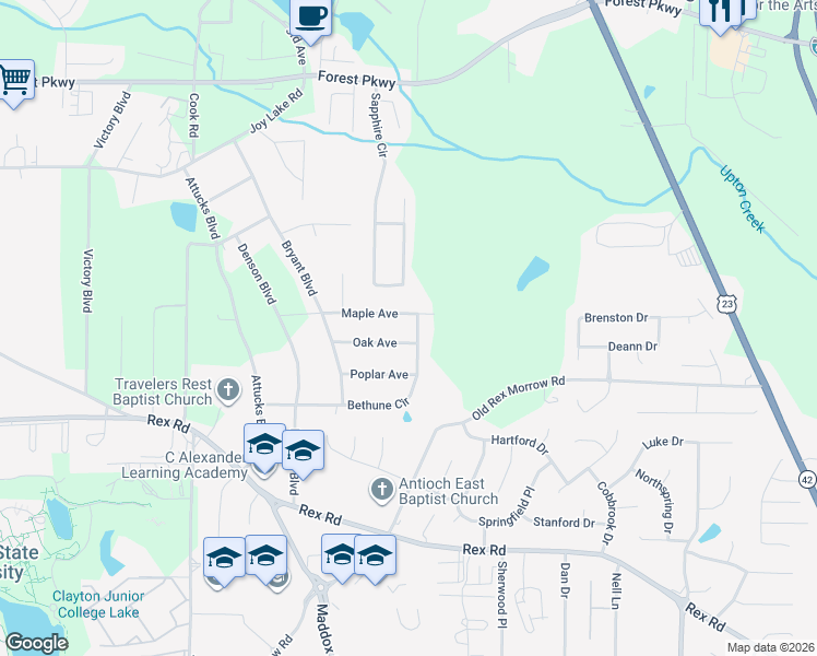 map of restaurants, bars, coffee shops, grocery stores, and more near 2440 Bethune Cir in Morrow