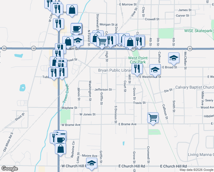 map of restaurants, bars, coffee shops, grocery stores, and more near 400-454 High St in West Point