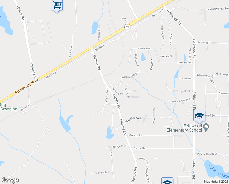 map of restaurants, bars, coffee shops, grocery stores, and more near 4234 Winston Circle in Atlanta