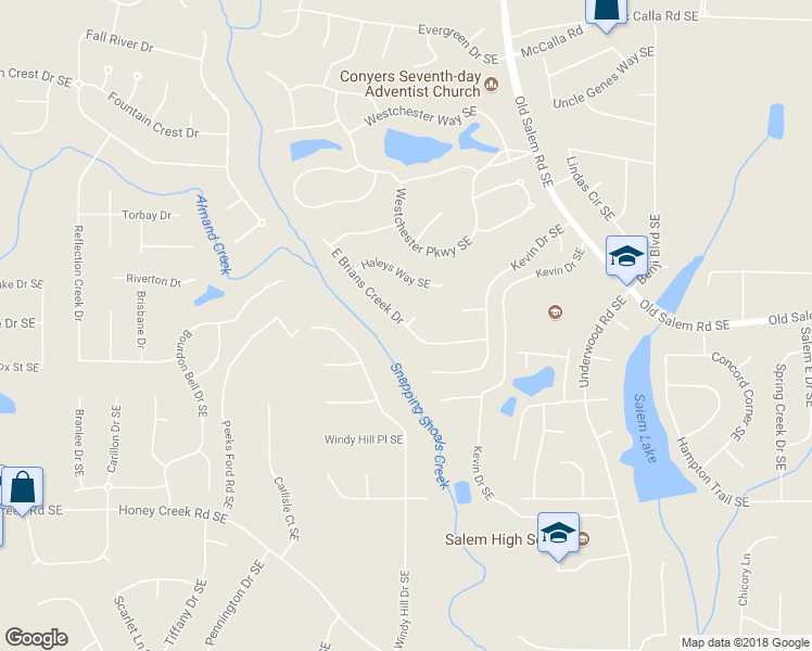 map of restaurants, bars, coffee shops, grocery stores, and more near 3113 Brians Creek Drive in Conyers