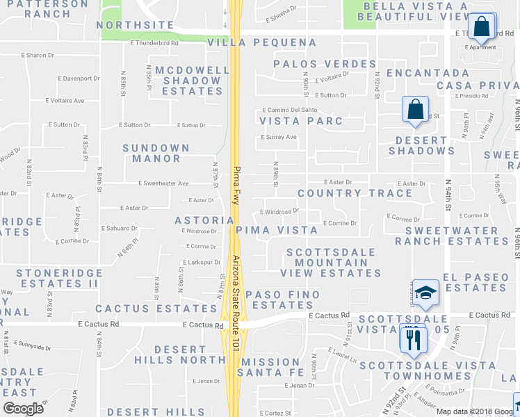 map of restaurants, bars, coffee shops, grocery stores, and more near 8875 East Dahlia Drive in Scottsdale