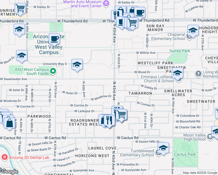 map of restaurants, bars, coffee shops, grocery stores, and more near 4310 West Dahlia Drive in Glendale