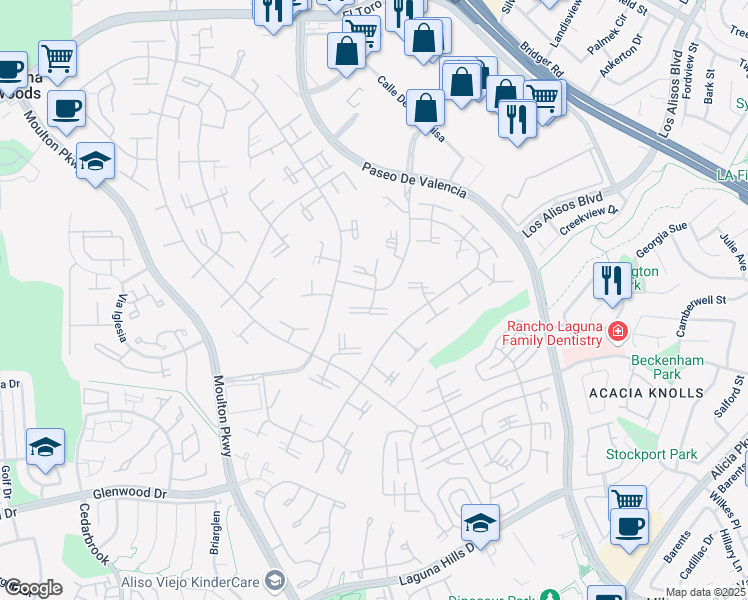 map of restaurants, bars, coffee shops, grocery stores, and more near 109 Via Estrada in Laguna Woods