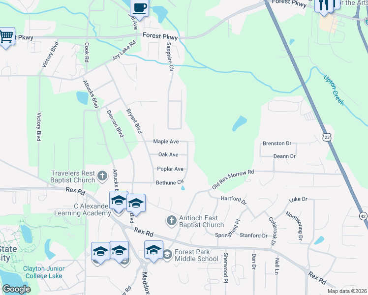 map of restaurants, bars, coffee shops, grocery stores, and more near 2440 Bethune Circle in Morrow