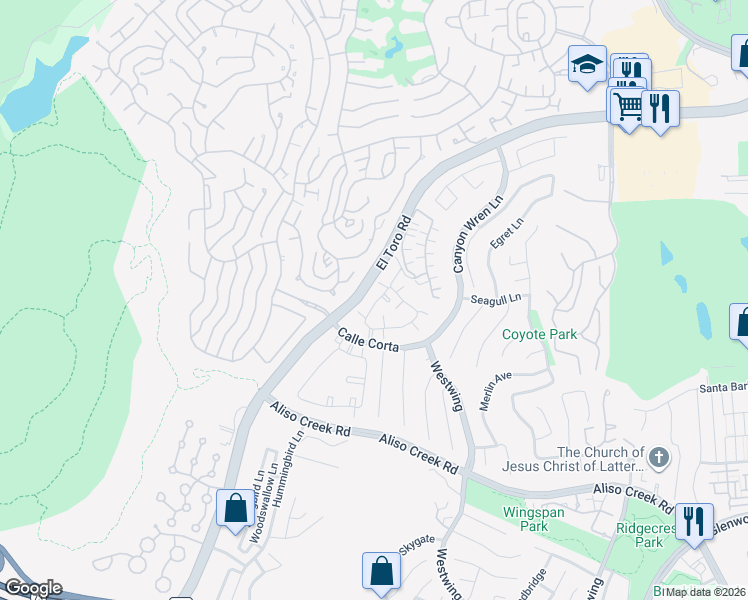 map of restaurants, bars, coffee shops, grocery stores, and more near 51 Night Heron Lane in Aliso Viejo
