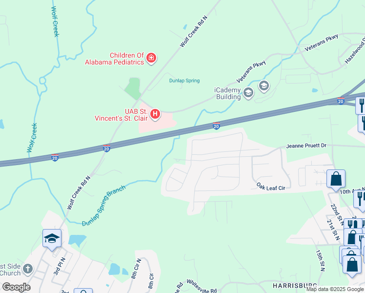 map of restaurants, bars, coffee shops, grocery stores, and more near 185 Fox Run Circle in Pell City