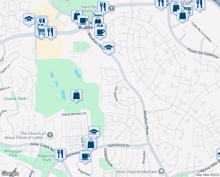 map of restaurants, bars, coffee shops, grocery stores, and more near 23401 Via San Pablo in Aliso Viejo