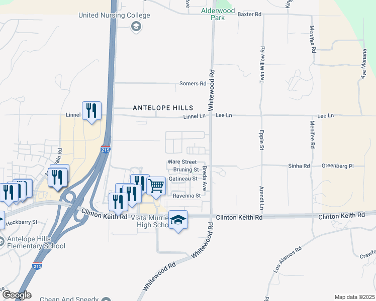 map of restaurants, bars, coffee shops, grocery stores, and more near 28385 Oriole Way in Murrieta