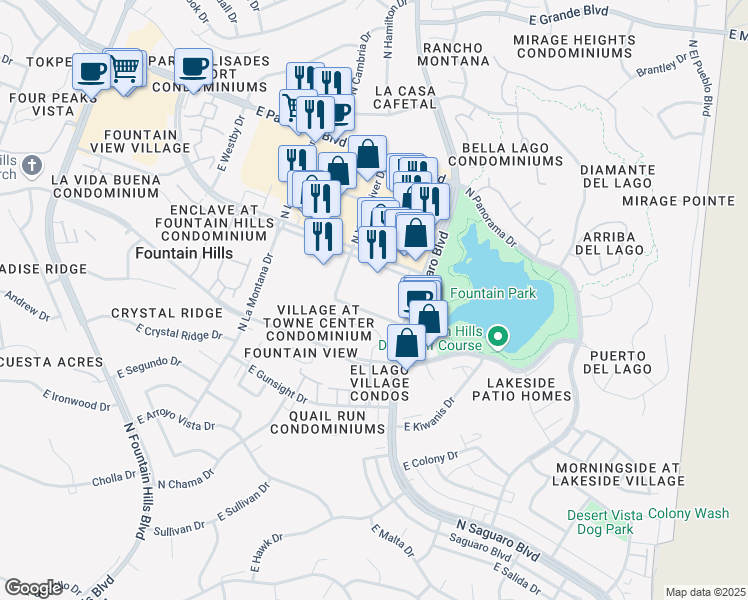 map of restaurants, bars, coffee shops, grocery stores, and more near 16820 Paul Nordin Parkway in Fountain Hills