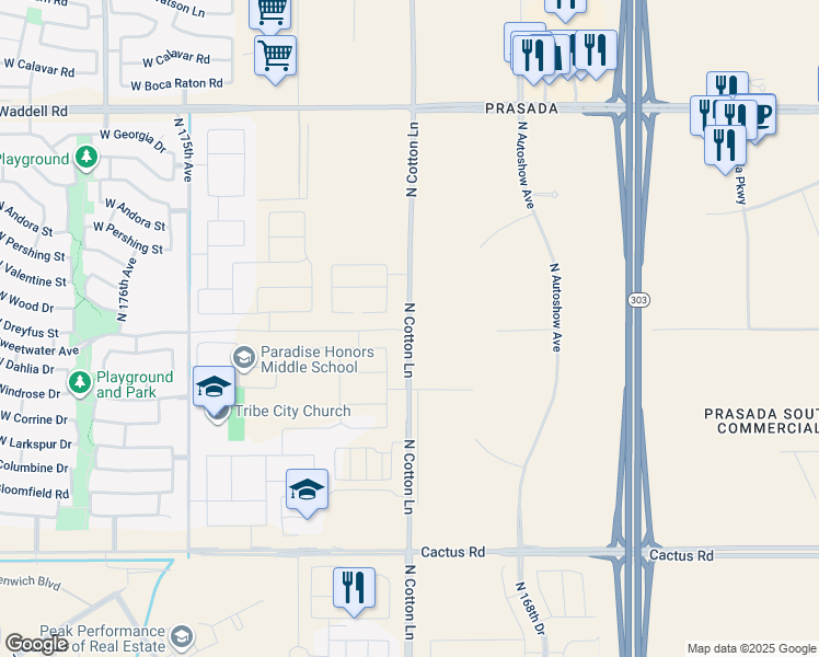 map of restaurants, bars, coffee shops, grocery stores, and more near 12975 North Cotton Lane in Surprise