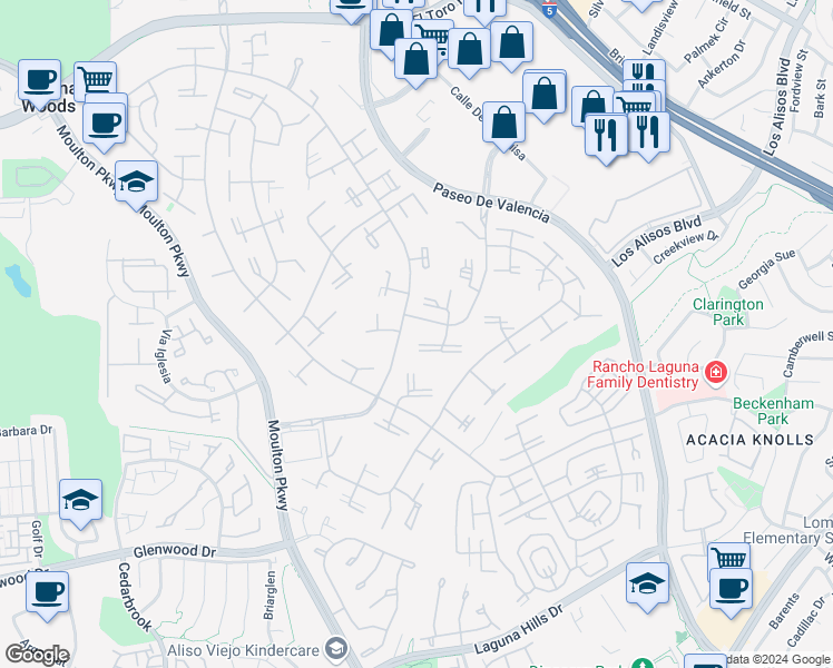 map of restaurants, bars, coffee shops, grocery stores, and more near 548 Via Estrada in Laguna Woods