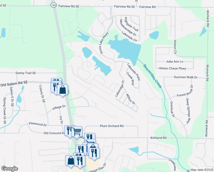 map of restaurants, bars, coffee shops, grocery stores, and more near 75 Milton Drive in Covington