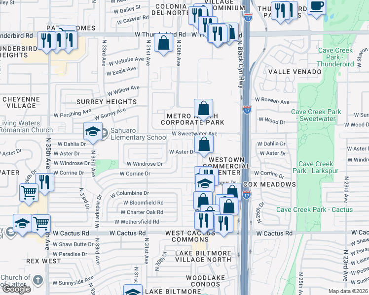 map of restaurants, bars, coffee shops, grocery stores, and more near 12820 North 29th Drive in Phoenix