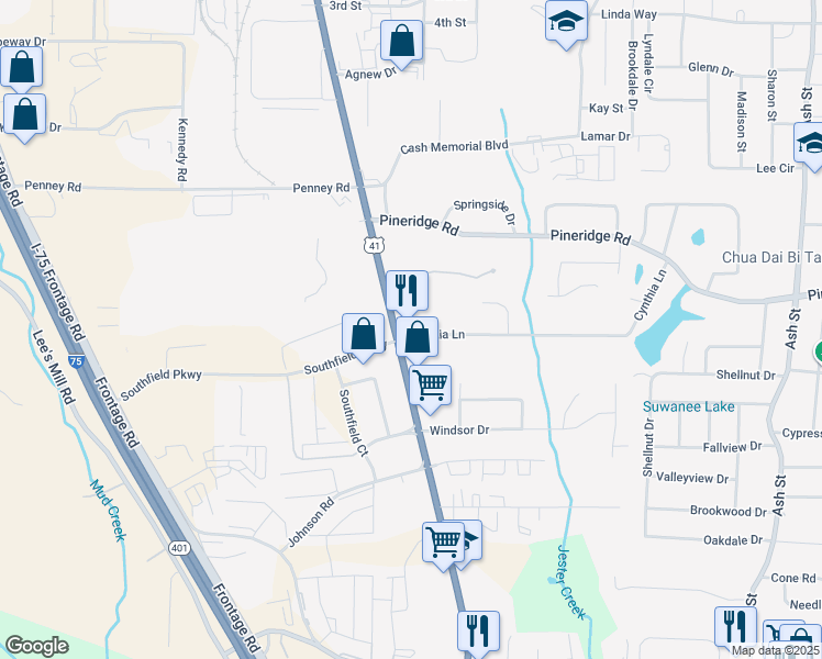 map of restaurants, bars, coffee shops, grocery stores, and more near 5562-5572 Old Dixie Road in Forest Park