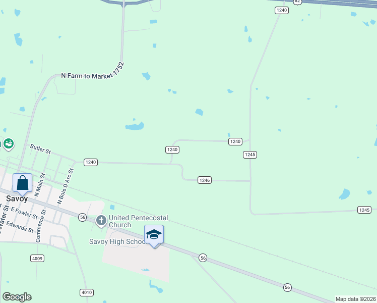 map of restaurants, bars, coffee shops, grocery stores, and more near 1057 County Road 1240 in Savoy
