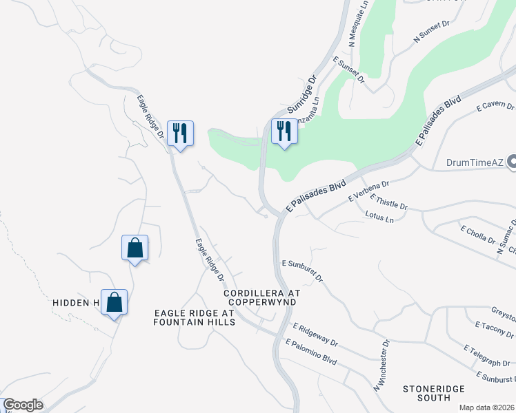 map of restaurants, bars, coffee shops, grocery stores, and more near 14850 Grandview Drive in Fountain Hills