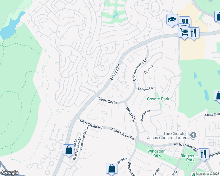 map of restaurants, bars, coffee shops, grocery stores, and more near 51 Night Heron Lane in Aliso Viejo