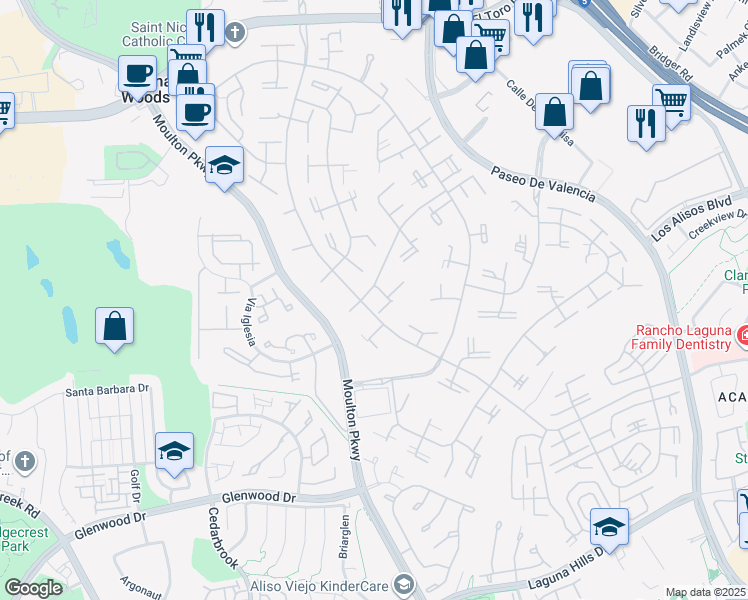 map of restaurants, bars, coffee shops, grocery stores, and more near in Laguna Woods