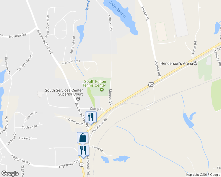 map of restaurants, bars, coffee shops, grocery stores, and more near 5600 Mason Road in Atlanta