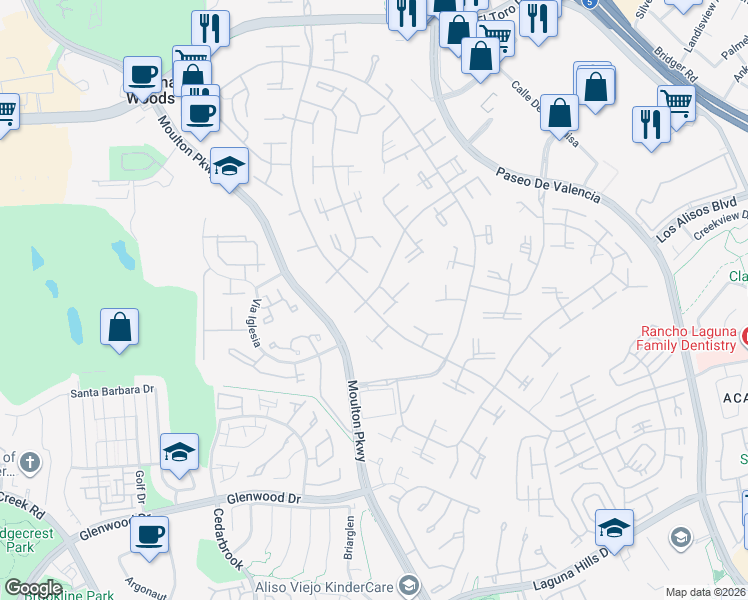 map of restaurants, bars, coffee shops, grocery stores, and more near in Laguna Woods