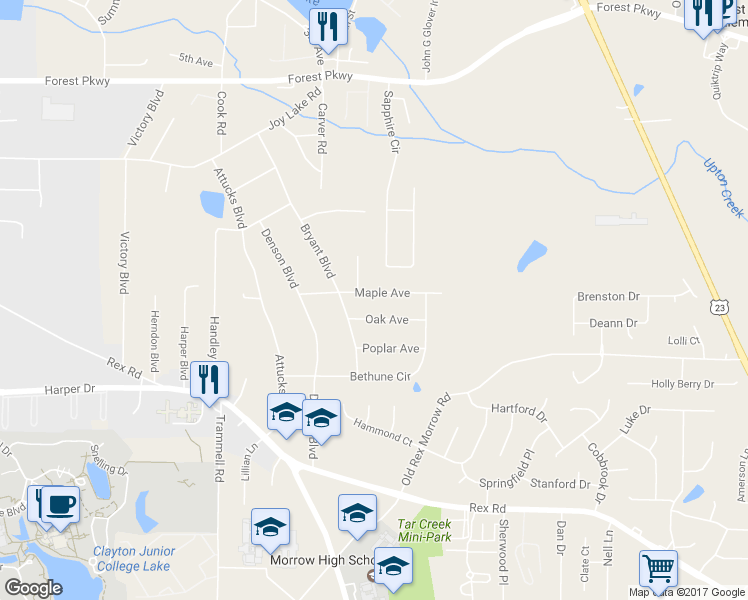 map of restaurants, bars, coffee shops, grocery stores, and more near 2291 Maple Avenue in Morrow