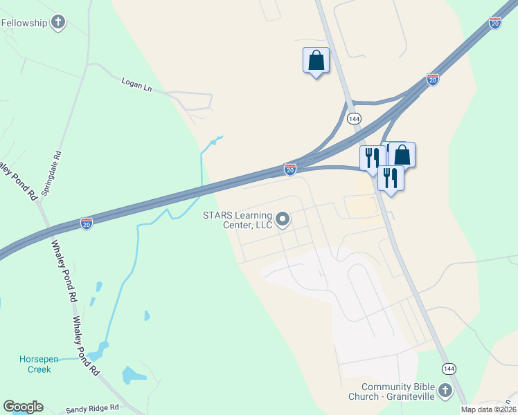 map of restaurants, bars, coffee shops, grocery stores, and more near Interstate 20 in Graniteville