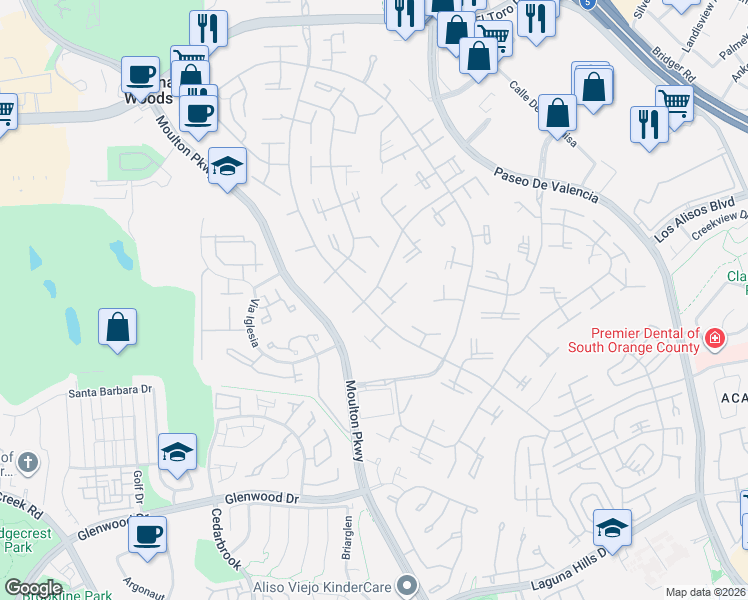 map of restaurants, bars, coffee shops, grocery stores, and more near 496 Calle Cadiz in Laguna Woods