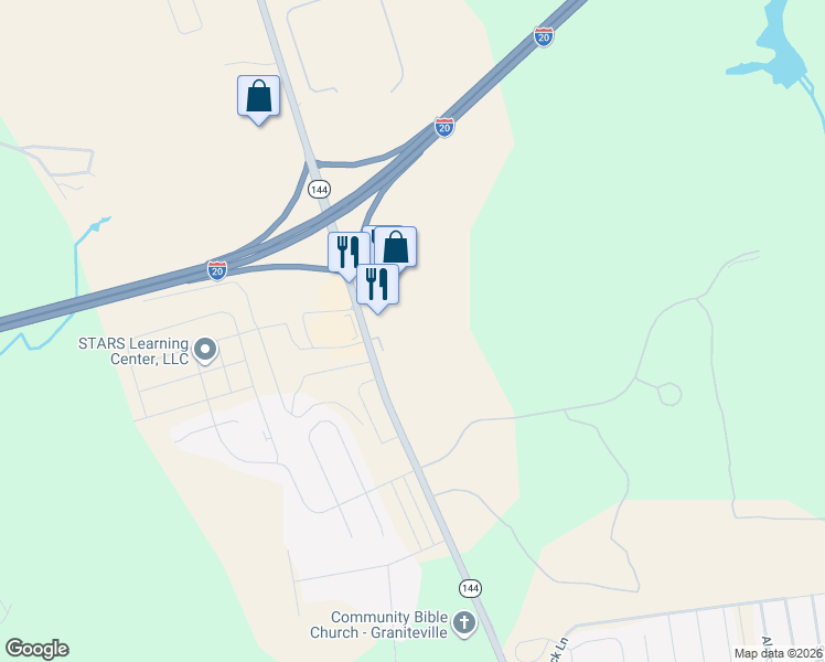 map of restaurants, bars, coffee shops, grocery stores, and more near 510 Bettis Academy Road in Graniteville