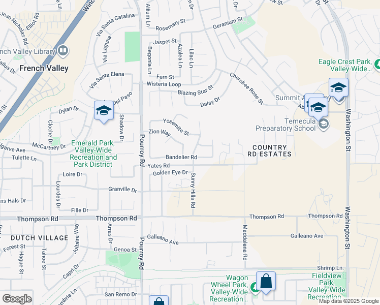map of restaurants, bars, coffee shops, grocery stores, and more near 35689 Yellowstone Street in Winchester