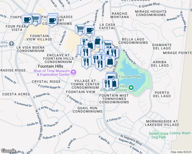 map of restaurants, bars, coffee shops, grocery stores, and more near 16750 Paul Nordin Parkway in Fountain Hills