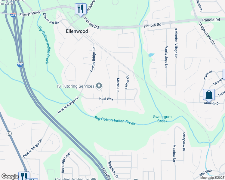 map of restaurants, bars, coffee shops, grocery stores, and more near 5578 Swanson Road in Ellenwood
