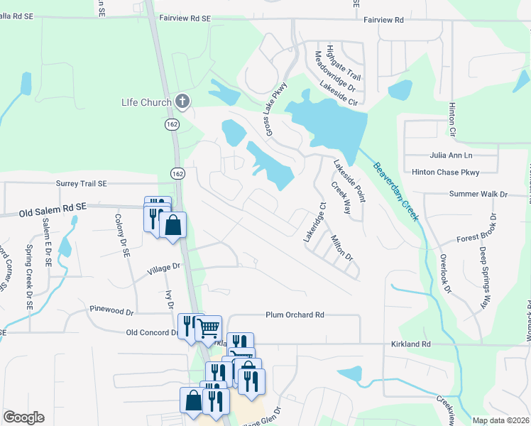 map of restaurants, bars, coffee shops, grocery stores, and more near 150 Colser Drive in Covington
