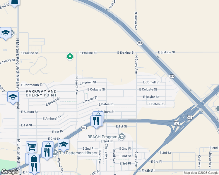 map of restaurants, bars, coffee shops, grocery stores, and more near 2903 East Colgate Street in Lubbock