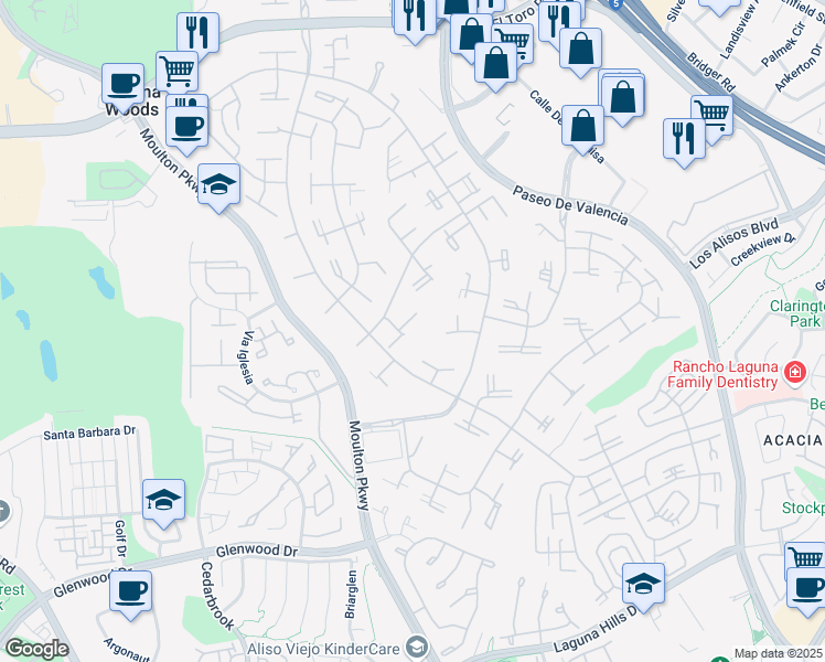 map of restaurants, bars, coffee shops, grocery stores, and more near 487 Calle Cadiz in Laguna Woods