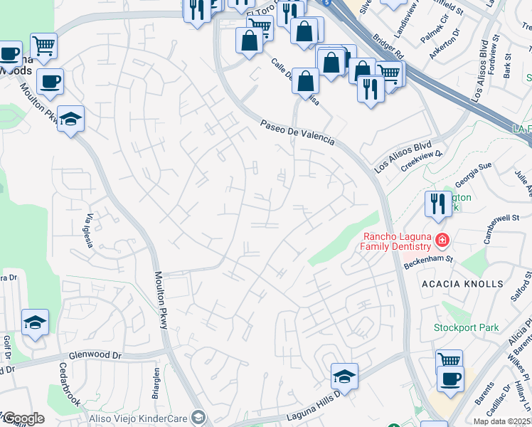 map of restaurants, bars, coffee shops, grocery stores, and more near 547 Via Estrada in Laguna Woods