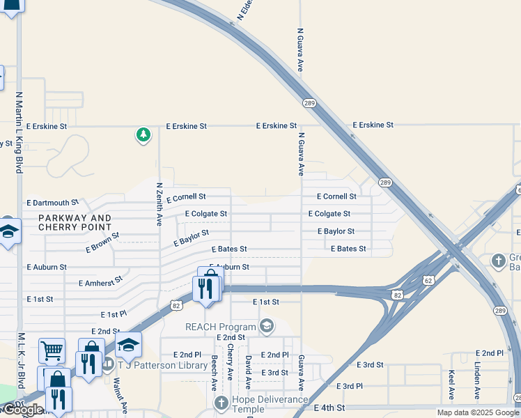 map of restaurants, bars, coffee shops, grocery stores, and more near 2917 E Colgate St in Lubbock